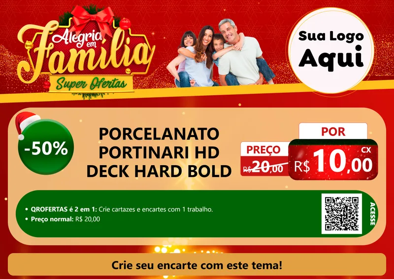 Modelo de Cartaz para Cartaz A4 Horizontal com o tema Alegria em Família Super Ofertas - Natal para Pisos e revestimentos