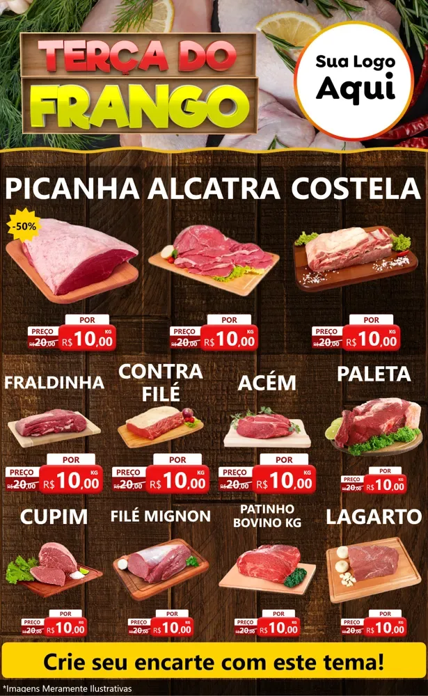 Modelo de Encarte para Encarte Grande com o tema Terça do Frango para Açougue
