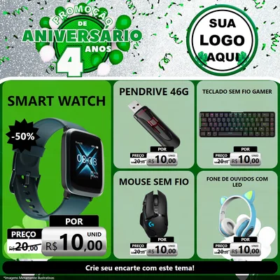 Modelo de Rede Social para Feed Facebook com o tema Promoção de Aniversário - 4 Anos para Informática