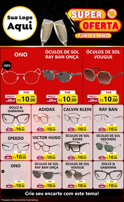Modelo de Encarte para Encarte Grande com o tema Super Oferta Fim de Ano para Óticas