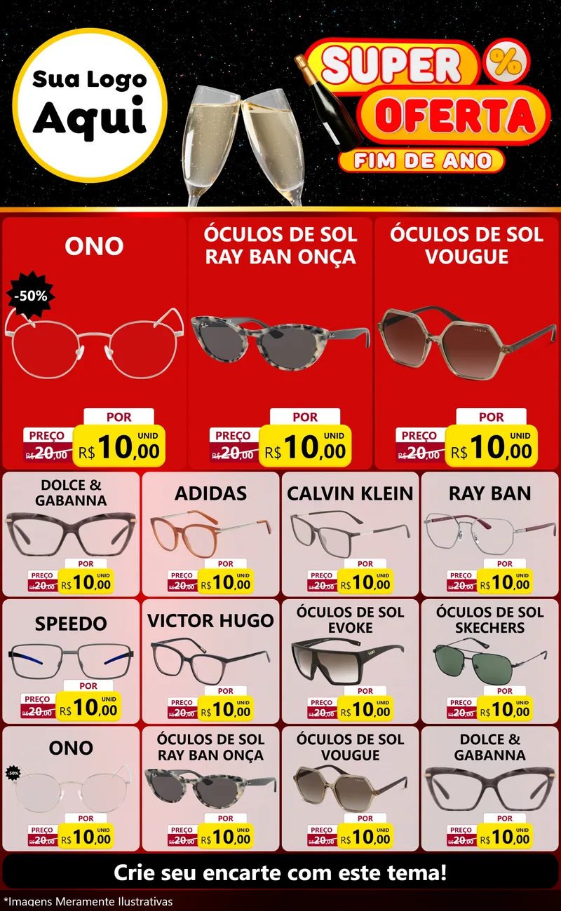 Modelo de Encarte para Encarte Grande com o tema Super Oferta Fim de Ano para Óticas