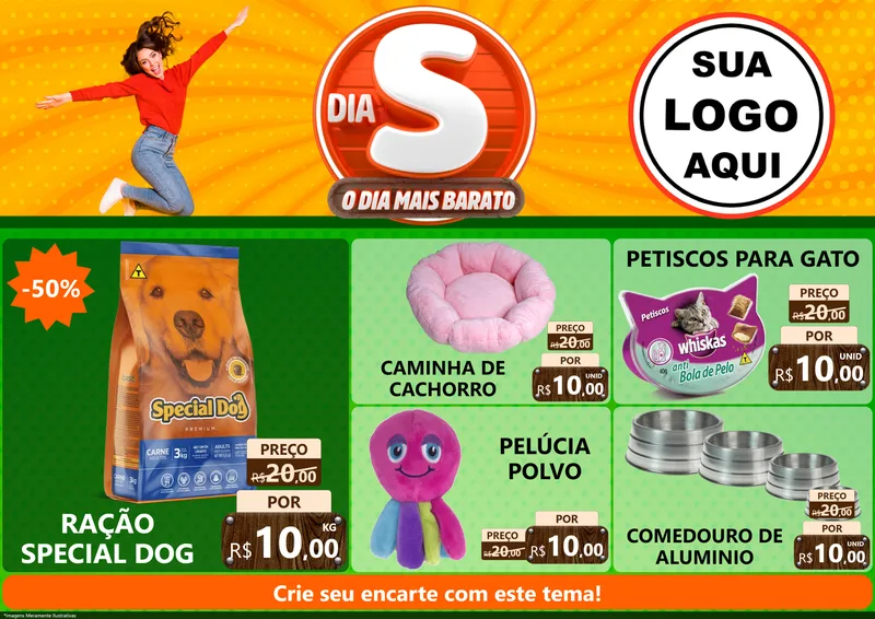 Modelo de Encarte para Encarte A4 Horizontal com o tema Dia S - O Dia Mais Barato para Pet Shop