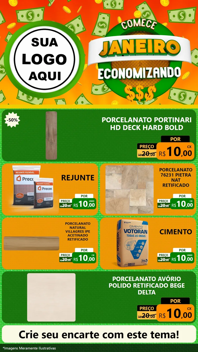 Modelo de TV para TV Vertical com o tema Comece Janeiro Economizando para Pisos e revestimentos