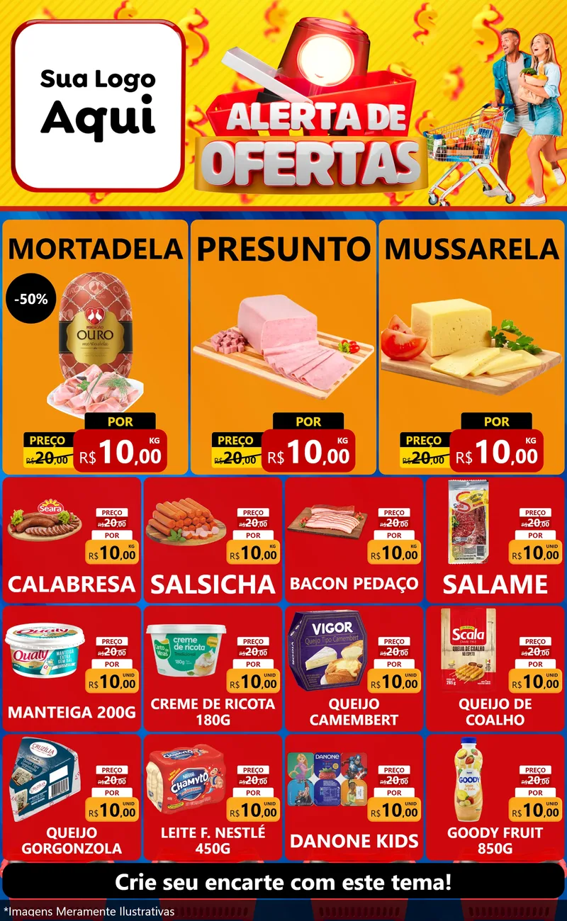 Modelo de Encarte para Encarte Grande com o tema Alerta de Ofertas para Frios e Laticínios