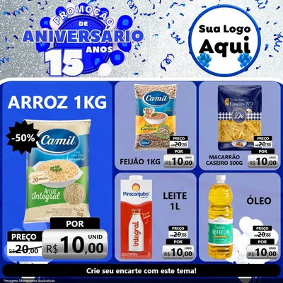Modelo de Rede Social para Feed Facebook com o tema Promoção de Aniversário - 15 Anos para Supermercado