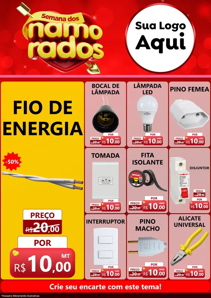 Modelo de Encarte para Encarte A4 Vertical com o tema Semana dos namorados para Materiais Elétricos