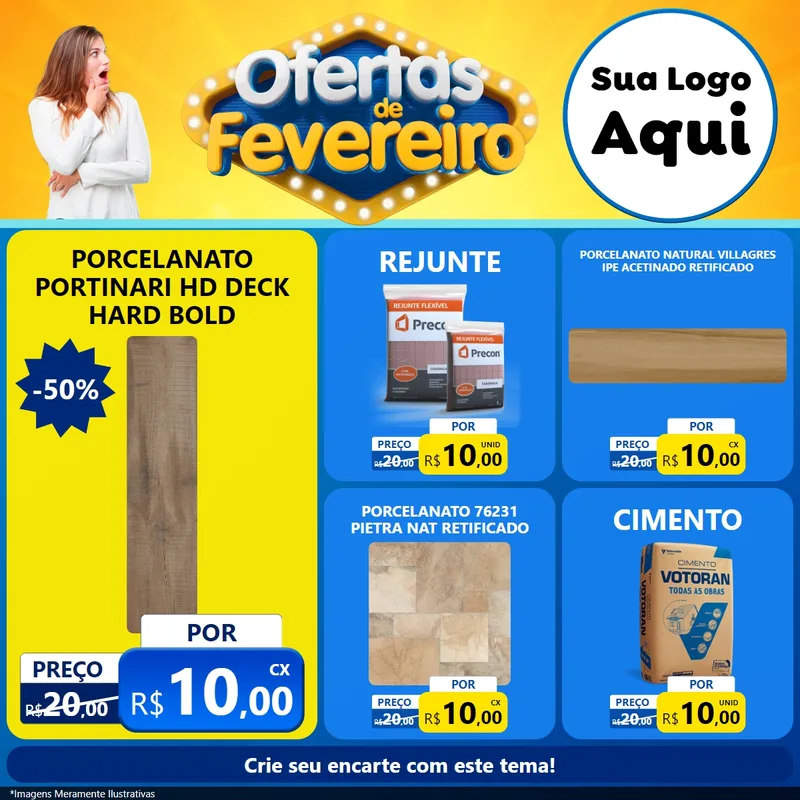Modelo de Rede Social para Feed Facebook com o tema Ofertas de Fevereiro para Pisos e revestimentos