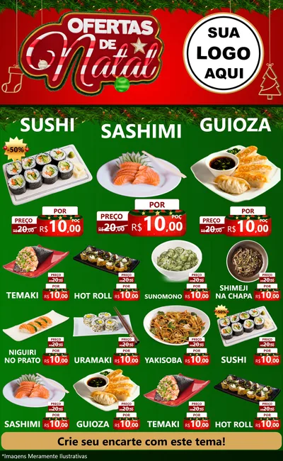 Modelo de Encarte para Encarte Grande com o tema Ofertas de Natal para Comida japonesa