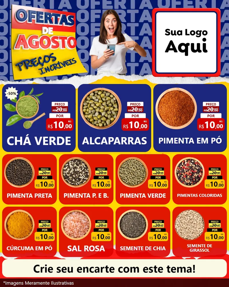 Modelo de Rede Social para Feed Instagram com o tema Ofertas de Agosto - Preços Incríveis para Produtos Naturais