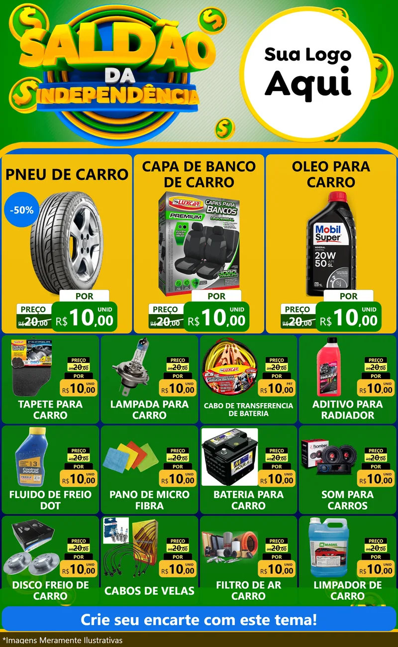Modelo de Encarte para Encarte Grande com o tema Saldão da Indepêndencia para Auto peças