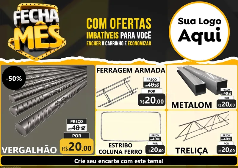 Modelo de Encarte para Encarte A4 Horizontal com o tema Fecha Mês para Ferragens