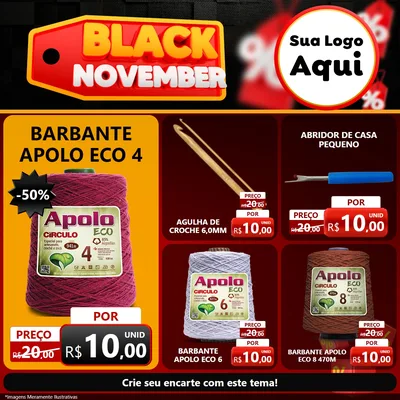 Modelo de Rede Social para Feed Facebook com o tema Black November para Armarinho e Aviamentos
