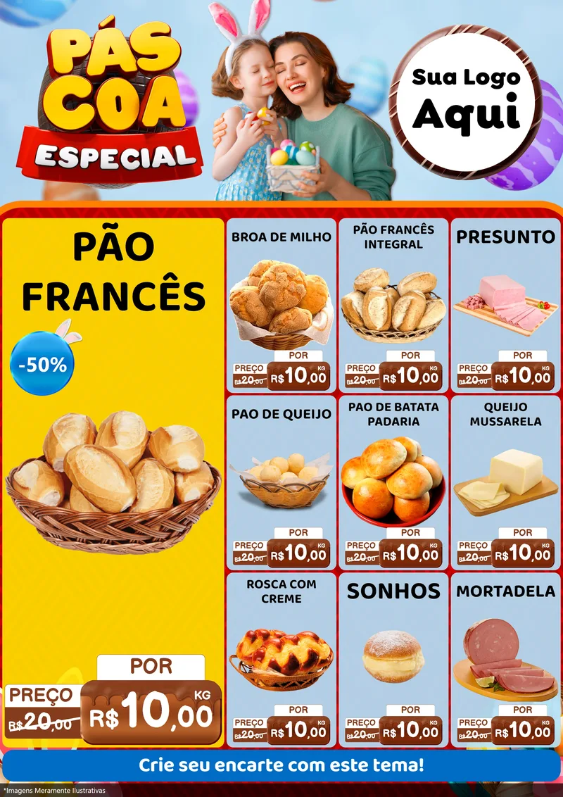 Modelo de Encarte para Encarte A4 Vertical com o tema Páscoa Especial para Padaria