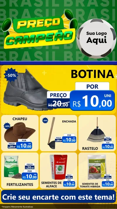 Modelo de Rede Social para Stories com o tema Preço Campeão - Copa para Agropecuária