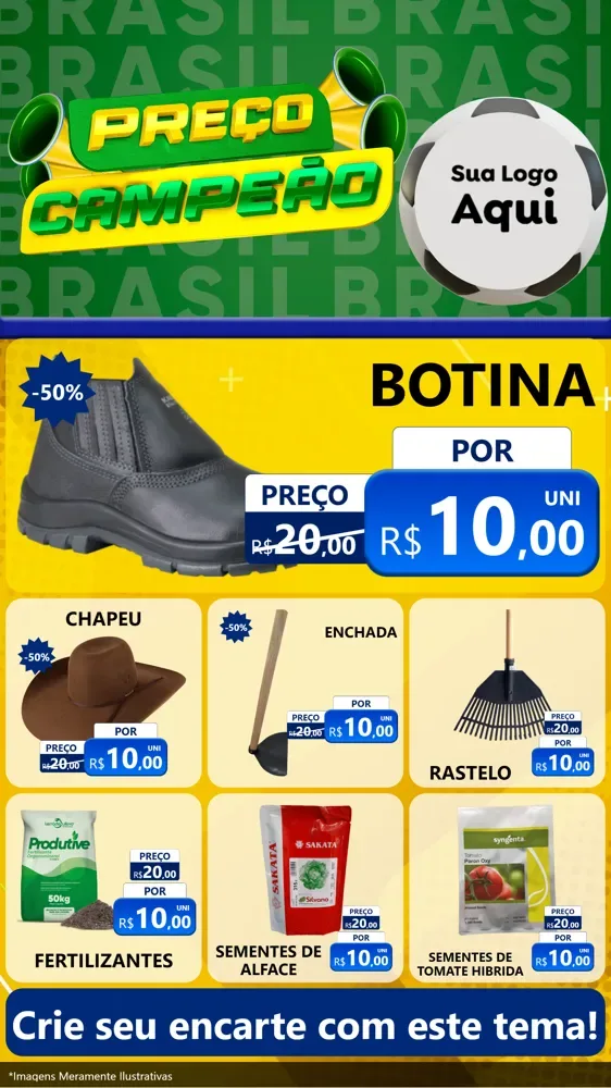 Modelo de Rede Social para Stories com o tema Preço Campeão - Copa para Agropecuária