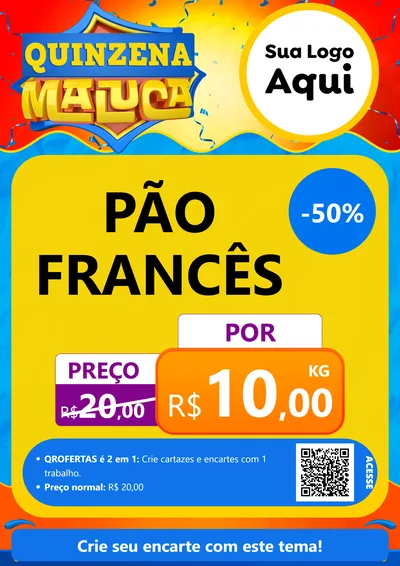 Modelo de Cartaz para Cartaz A4 Vertical com o tema Quinzena Maluca para Padaria