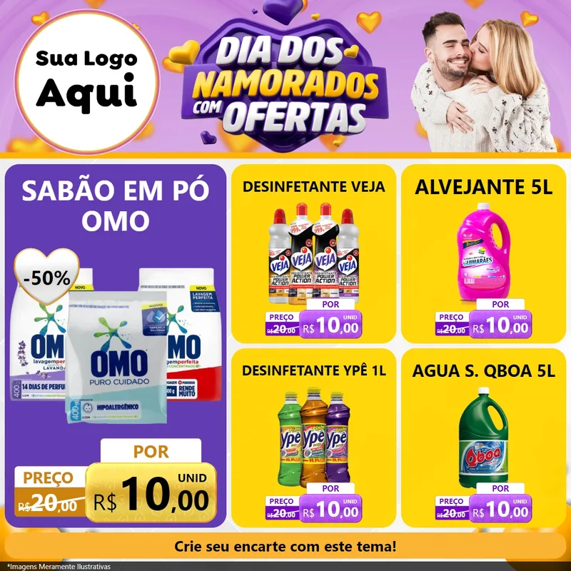 Modelo de Rede Social para Feed Facebook com o tema Dia Dos Namorados Com Ofertas para Produtos de Limpeza