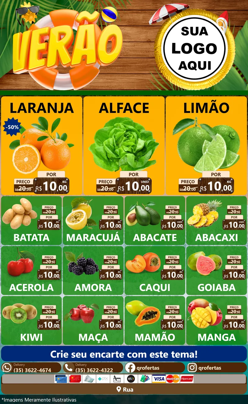 Modelo de Encarte para Encarte Grande com o tema Verão para Hortifrúti