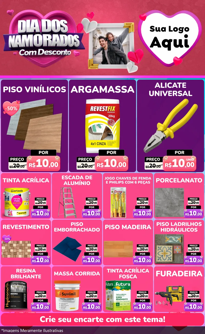 Modelo de Encarte para Encarte Grande com o tema Dia Dos Namorados Com Desconto para Material para Construção