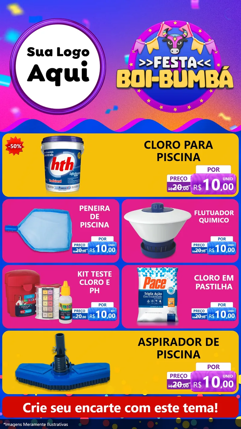 Modelo de TV para TV Vertical com o tema Festa Boi-Bumbá para Produtos para Piscina