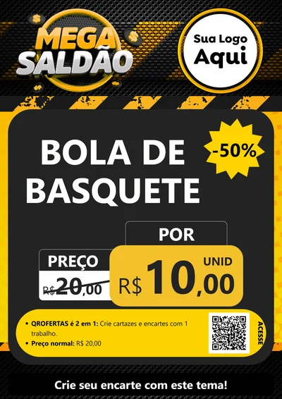 Modelo de Cartaz para Cartaz A4 Vertical com o tema Mega Saldão para Artigos Esportivos