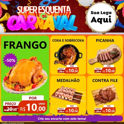 Modelo de Rede Social para Feed Facebook com o tema Super Esquenta de Carnaval para Assados