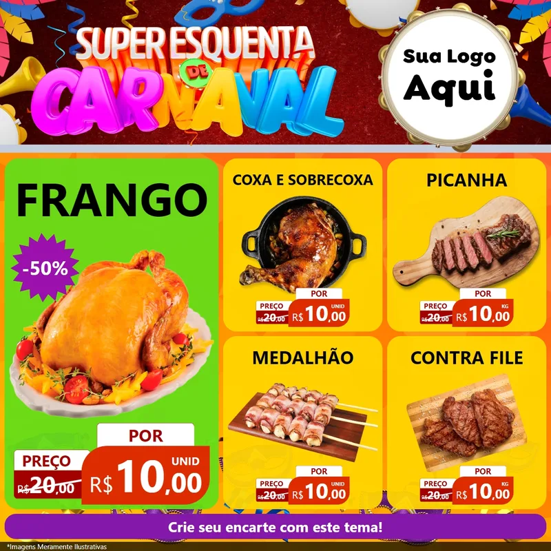 Modelo de Rede Social para Feed Facebook com o tema Super Esquenta de Carnaval para Assados