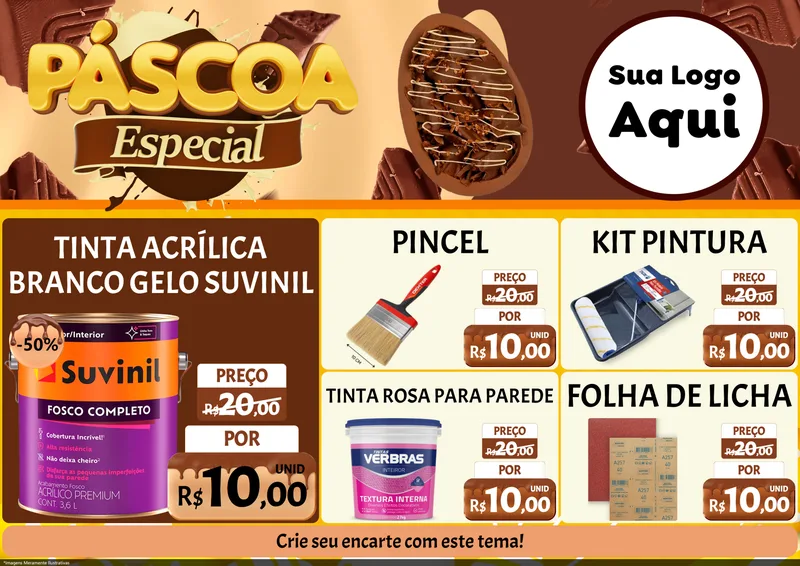 Modelo de Encarte para Encarte A4 Horizontal com o tema Páscoa Especial para Tintas e Ferramentas