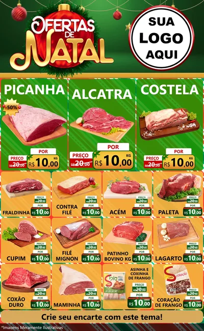 Modelo de Encarte para Encarte Grande com o tema Ofertas de Natal para Açougue