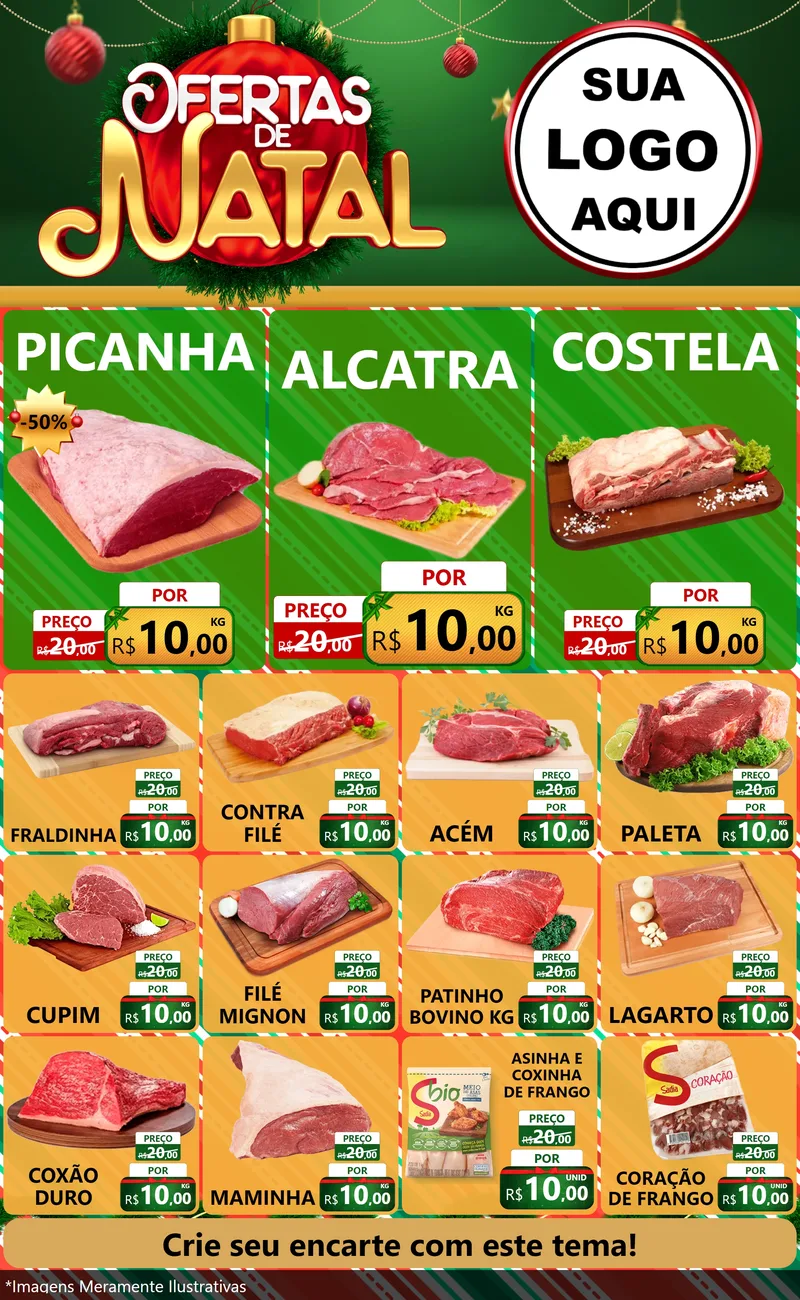 Modelo de Encarte para Encarte Grande com o tema Ofertas de Natal para Açougue
