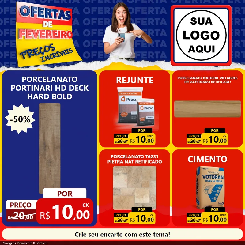 Modelo de Rede Social para Feed Facebook com o tema Ofertas de Fevereiro - Preços Incríveis para Pisos e revestimentos