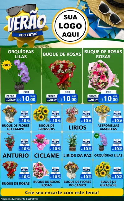 Modelo de Encarte para Encarte Grande com o tema Verão de Ofertas para Floricultura e jardim