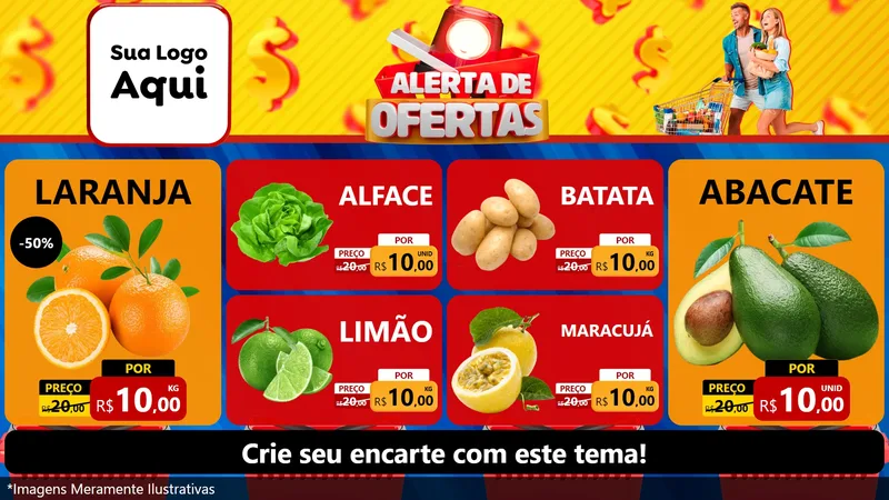 Modelo de TV para TV Horizontal com o tema Alerta de Ofertas para Hortifrúti