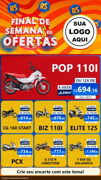 Modelo de Rede Social para Stories com o tema Final de Semana de Ofertas para Concessionaria de Motos