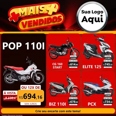 Modelo de Rede Social para Feed Facebook com o tema Mais Vendidos para Concessionaria de Motos