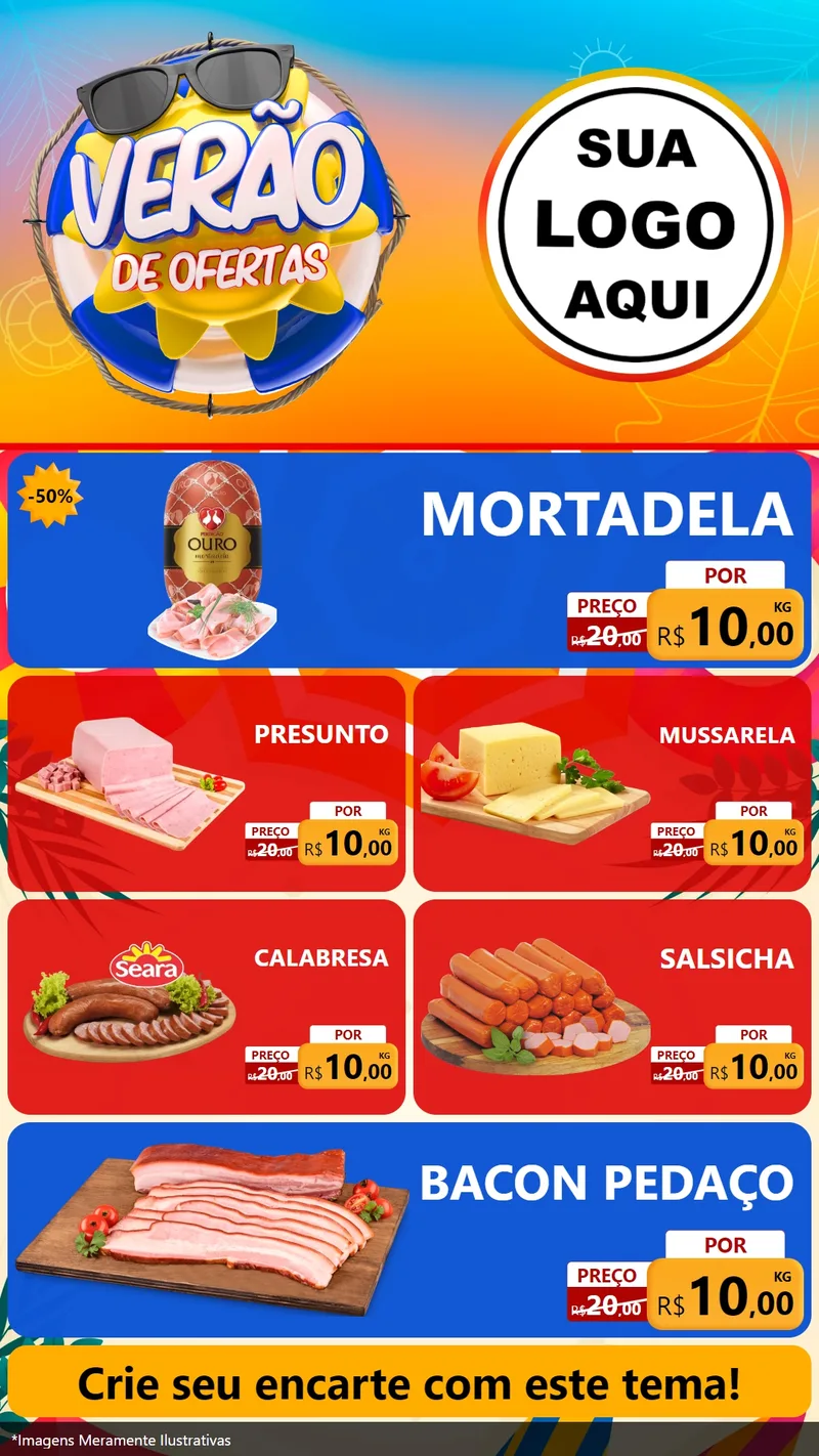 Modelo de TV para TV Vertical com o tema Verão de Ofertas para Frios e Laticínios