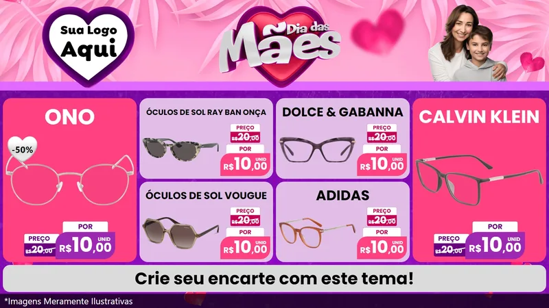 Modelo de TV para TV Horizontal com o tema Dia das Mães para Óticas