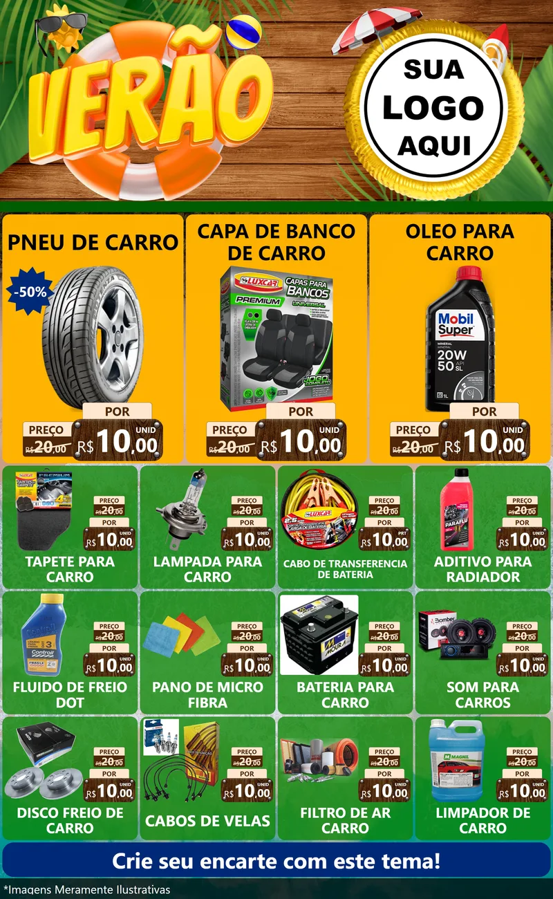 Modelo de Encarte para Encarte Grande com o tema Verão para Auto peças