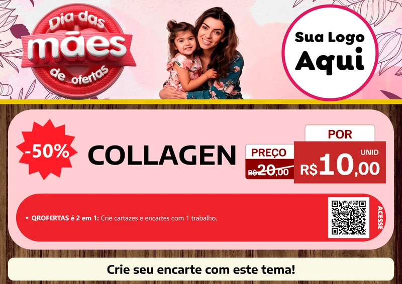 Modelo de Cartaz para Cartaz A4 Horizontal com o tema Dia Das Mães De Ofertas para Suplementos alimentares