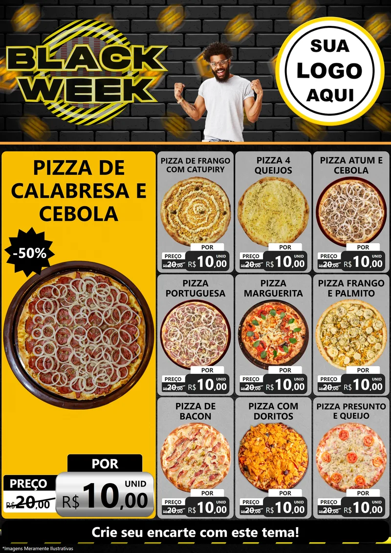 Modelo de Encarte para Encarte A4 Vertical com o tema Black Week para Pizzaria
