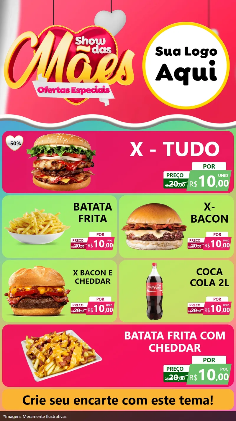 Modelo de TV para TV Vertical com o tema Show das Mães - Ofertas Especiais para Hamburgueria
