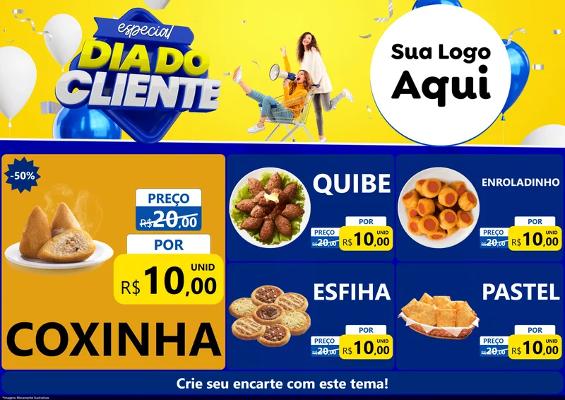 Modelo de Encarte para Encarte A4 Horizontal com o tema Especial Dia do Cliente para Salgadaria