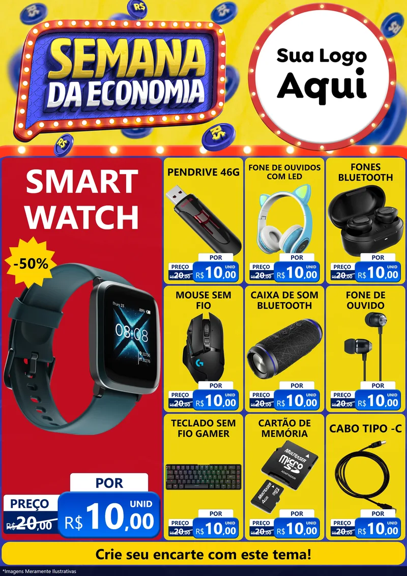Modelo de Encarte para Encarte A4 Vertical com o tema Semana da Economia para Informática