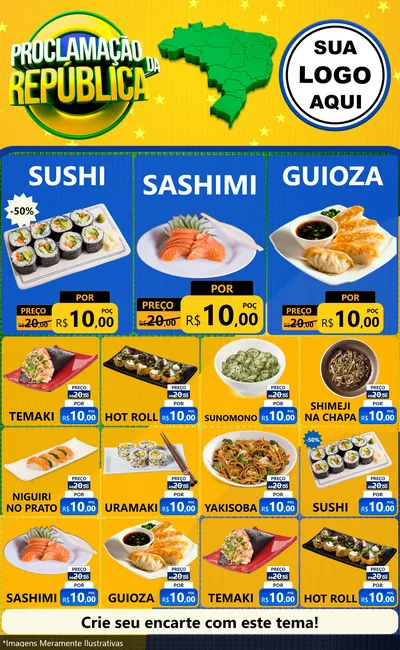 Modelo de Encarte para Encarte Grande com o tema Proclamação da República para Comida japonesa