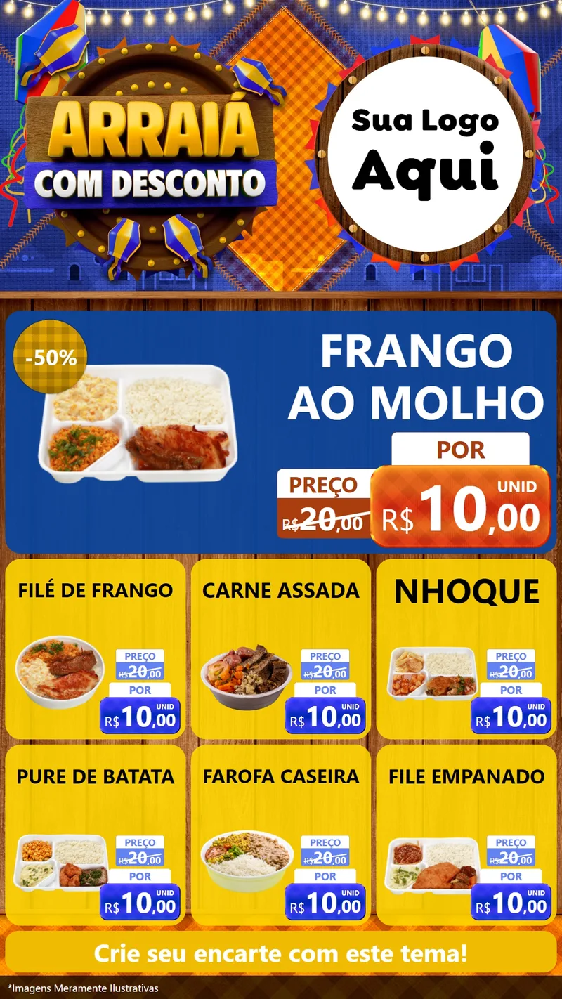 Modelo de Rede Social para Stories com o tema Arraiá Com Desconto para Restaurante