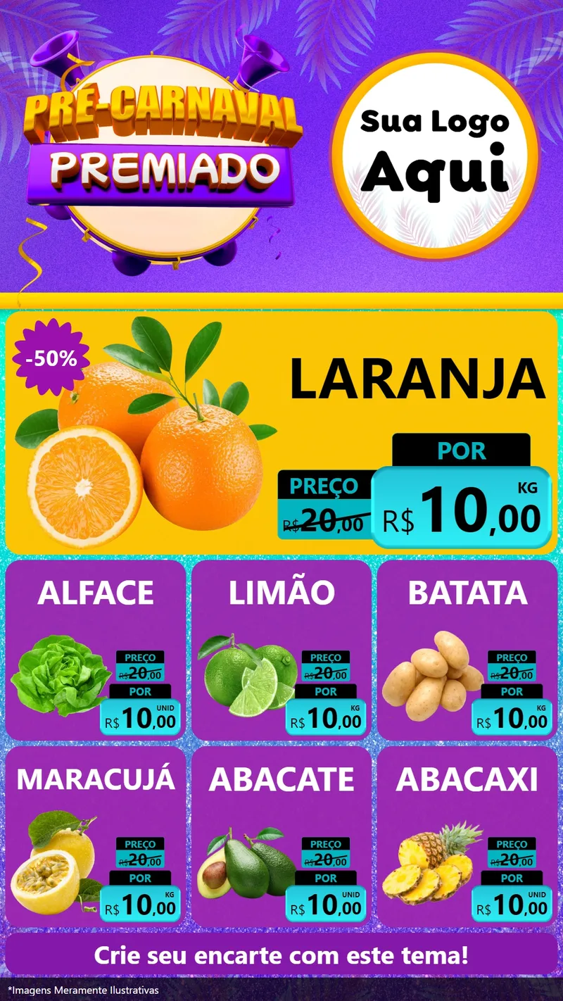 Modelo de Rede Social para Stories com o tema Pré-Carnaval Premiado para Hortifrúti