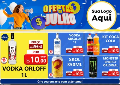 Modelo de Encarte para Encarte A4 Horizontal com o tema Ofertas de Julho para Distribuidora de bebidas