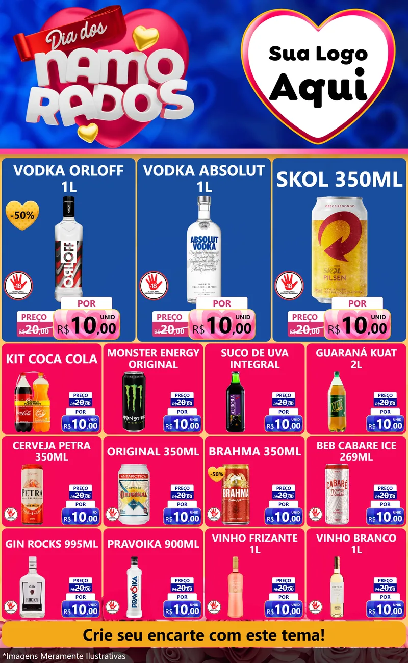 Modelo de Encarte para Encarte Grande com o tema Dia dos namorados para Distribuidora de bebidas