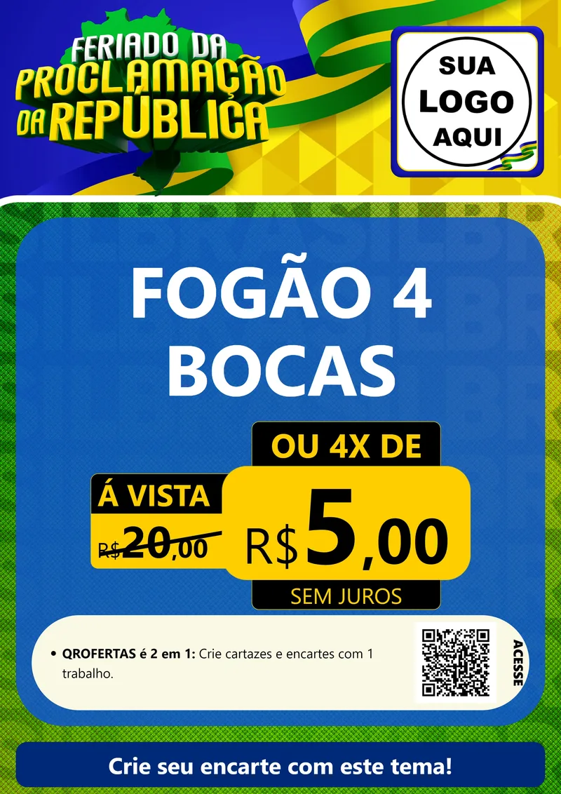 Modelo de Cartaz para Cartaz A4 Vertical com o tema Feriado da Proclamação da República para Móveis e Eletro