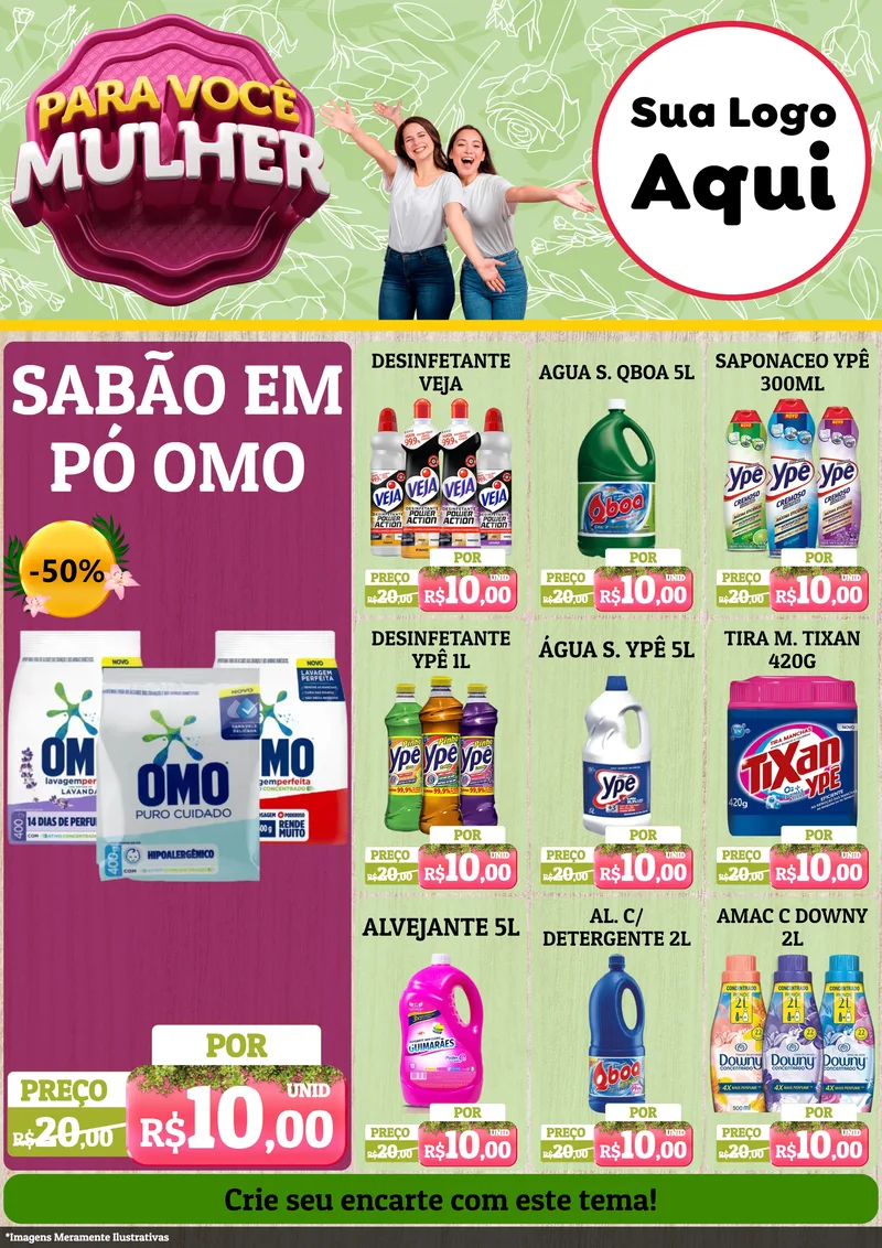 Modelo de Encarte para Encarte A4 Vertical com o tema Para Você Mulher para Produtos de Limpeza
